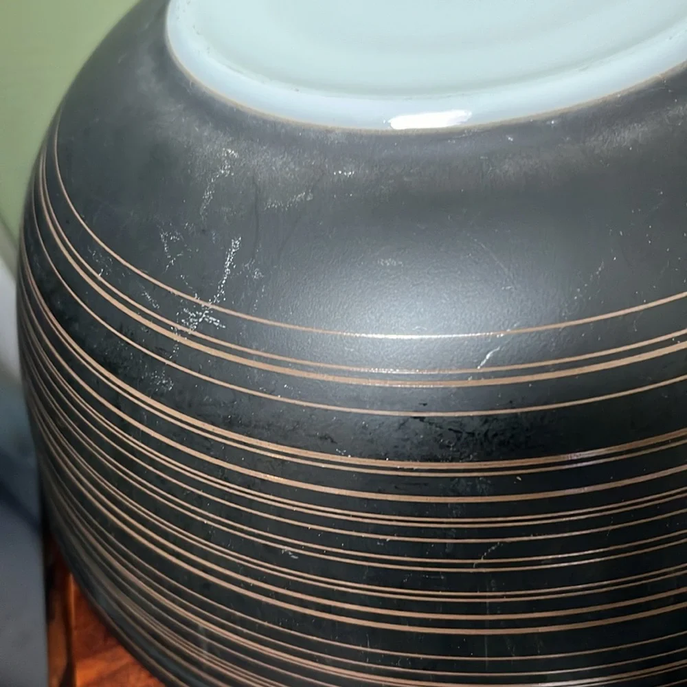 MCM 1964 Pyrex Terra Matte Black/Brown Striped 4 Qt Nesting Mixing Bowl #404